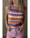 Dark Blue Striped Textured Knit Crew Neck Sweater Vest - M