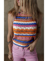 Dark Blue Striped Textured Knit Crew Neck Sweater Vest - M