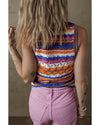 Dark Blue Striped Textured Knit Crew Neck Sweater Vest - S