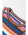 Dark Blue Striped Textured Knit Crew Neck Sweater Vest - XL