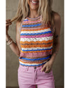 Dark Blue Striped Textured Knit Crew Neck Sweater Vest - XL