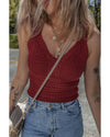 Burgundy Cable Knit Pointelle Slim Fit V Neck Sweater Vest - L