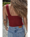 Burgundy Cable Knit Pointelle Slim Fit V Neck Sweater Vest - M