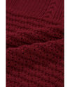 Burgundy Cable Knit Pointelle Slim Fit V Neck Sweater Vest - M