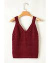 Burgundy Cable Knit Pointelle Slim Fit V Neck Sweater Vest - XL