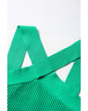 Dark Green Ribbed Criss Cross Halter Neck Sheath Sweater Tank Top - M