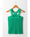 Dark Green Ribbed Criss Cross Halter Neck Sheath Sweater Tank Top - XL