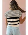 Black white Striped O Neck Sweater Vest - M