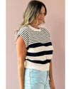 Black white Striped O Neck Sweater Vest - M