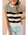 Black white Striped O Neck Sweater Vest - M