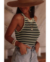 Black Stripe Crew Neck Slim Fit Sweater Vest - M