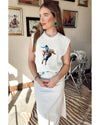 White Western Cowboy Embroidery Round Neck Sleeveless Sweater - L