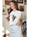 White Western Cowboy Embroidery Round Neck Sleeveless Sweater - XL
