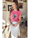 Bright Pink Western Cowboy Embroidery Round Neck Sleeveless Sweater - S