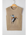 Parchment Western Cowboy Embroidery Round Neck Sleeveless Sweater - L