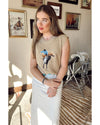 Parchment Western Cowboy Embroidery Round Neck Sleeveless Sweater - XL