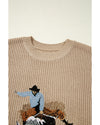 Parchment Western Cowboy Embroidery Round Neck Sleeveless Sweater - XL