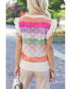 Rose Stripe Colorblock Hollowed Knit Scallop Edge Sweater Vest - L