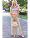Rose Stripe Colorblock Hollowed Knit Scallop Edge Sweater Vest - L