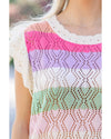 Rose Stripe Colorblock Hollowed Knit Scallop Edge Sweater Vest - M
