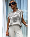 White Stripe Drawstring Hooded Loose Sweater T Shirt - M