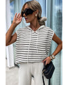 White Stripe Drawstring Hooded Loose Sweater T Shirt - XL