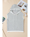 White Stripe Drawstring Hooded Loose Sweater T Shirt - XL