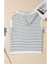 White Stripe Drawstring Hooded Loose Sweater T Shirt - XL
