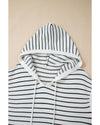 White Stripe Drawstring Hooded Loose Sweater T Shirt - XL