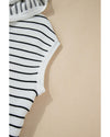 White Stripe Drawstring Hooded Loose Sweater T Shirt - XL