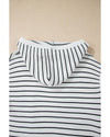 White Stripe Drawstring Hooded Loose Sweater T Shirt - XL