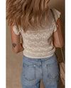 Beige Embroidered Patchwork Hollow Out Knitted Ruffle Sweater Vest - XL