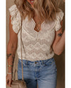 Beige Embroidered Patchwork Hollow Out Knitted Ruffle Sweater Vest - XL