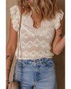 Beige Embroidered Patchwork Hollow Out Knitted Ruffle Sweater Vest - XL