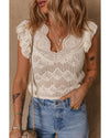 Beige Embroidered Patchwork Hollow Out Knitted Ruffle Sweater Vest - XL