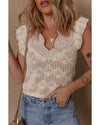 Beige Embroidered Patchwork Hollow Out Knitted Ruffle Sweater Vest - XL