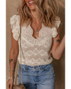 Beige Embroidered Patchwork Hollow Out Knitted Ruffle Sweater Vest - XL