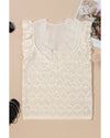 Beige Embroidered Patchwork Hollow Out Knitted Ruffle Sweater Vest - XL