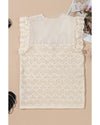 Beige Embroidered Patchwork Hollow Out Knitted Ruffle Sweater Vest - XL