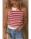 Red Stripe Textured Knit Ribbed Hem Sweater Tank Top - M