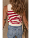 Red Stripe Textured Knit Ribbed Hem Sweater Tank Top - M