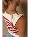 Red Stripe Textured Knit Ribbed Hem Sweater Tank Top - M