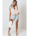Beige USA Flag Notched Neckline Loose Sweater Vest - M