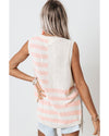 Beige USA Flag Notched Neckline Loose Sweater Vest - XL