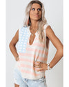 Beige USA Flag Notched Neckline Loose Sweater Vest - XL