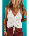 Beige Trendy Hollowed Knit V Neck Drawstring Sweater Vest - L