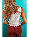 Beige Trendy Hollowed Knit V Neck Drawstring Sweater Vest - L