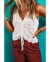 Beige Trendy Hollowed Knit V Neck Drawstring Sweater Vest - L