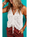 Beige Trendy Hollowed Knit V Neck Drawstring Sweater Vest - L
