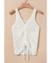 Beige Trendy Hollowed Knit V Neck Drawstring Sweater Vest - L